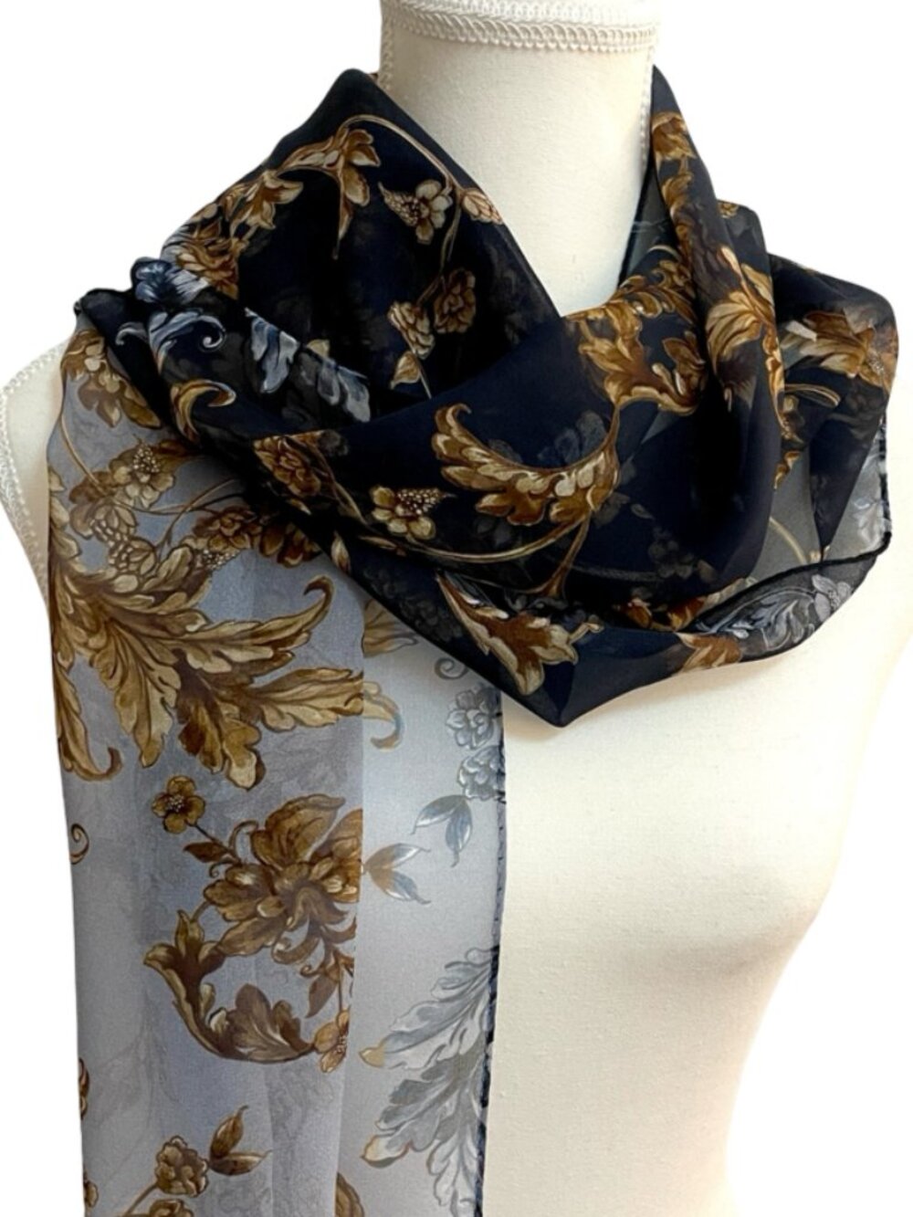 Laura Biagiotti Made in Italy Hand Rolled Floral Silk Scarf 16" x 58"